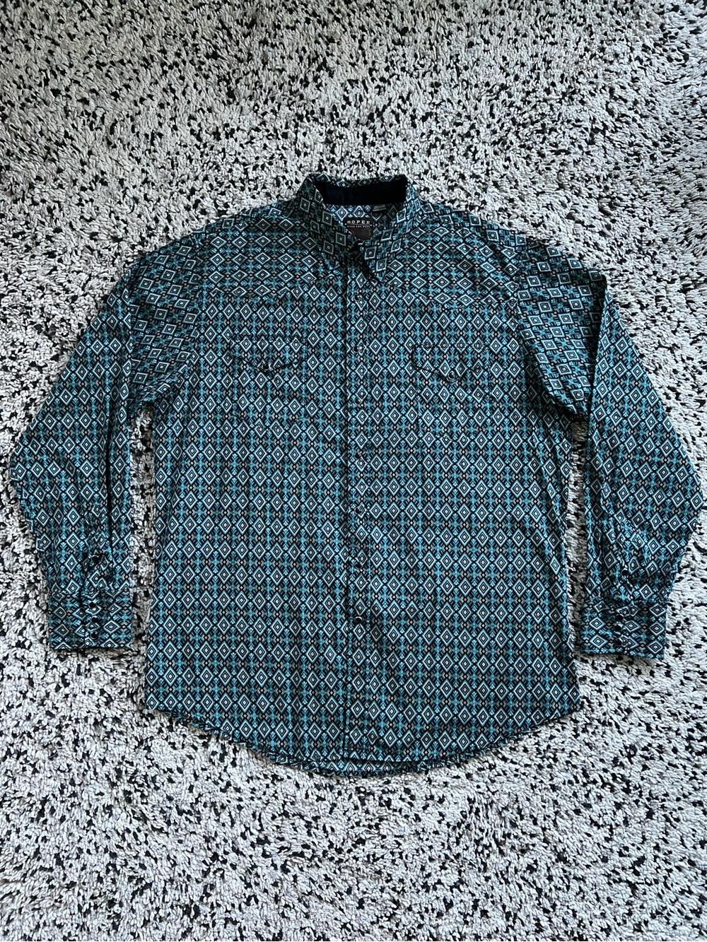 Roper Western Snap Button Shirt Double Pocket Geometric Print Men’s Size XXL